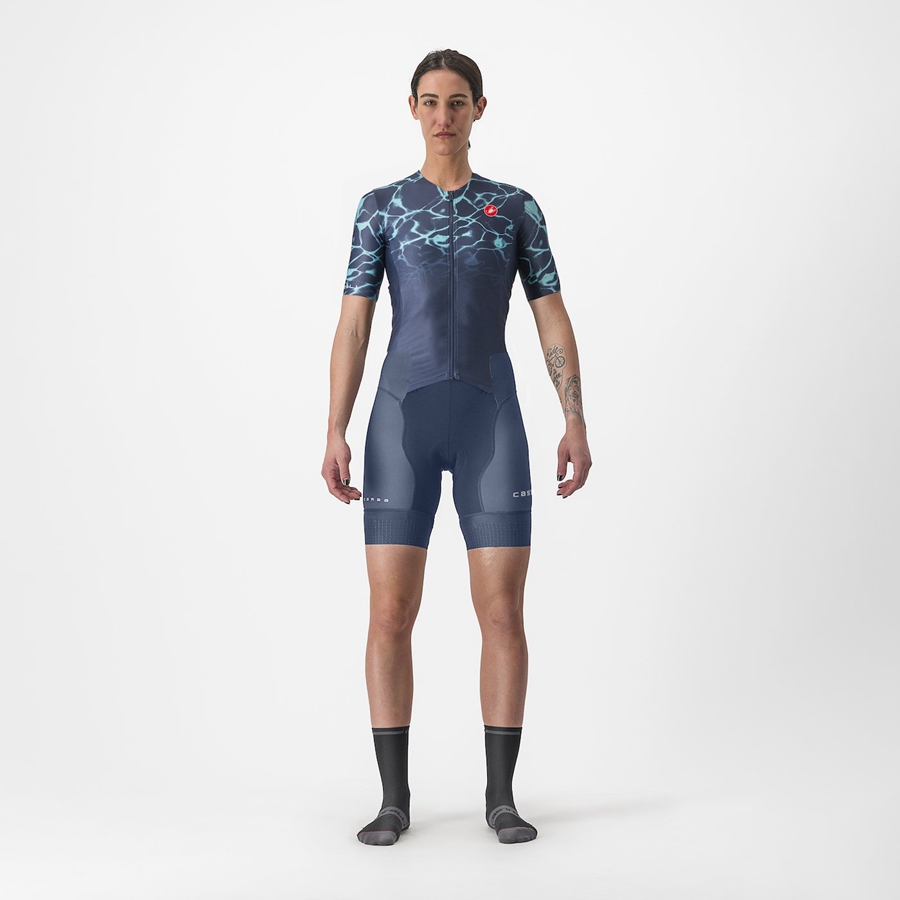 Castelli FREE SANREMO 2 W SHORT SLEEVE Öltönyök Női Kék Világos Türkiz | JZNKHFT-86