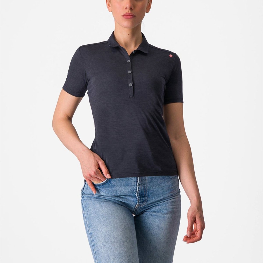 Castelli MERINO W POLO Casual Női Fekete | SQHYOPD-92