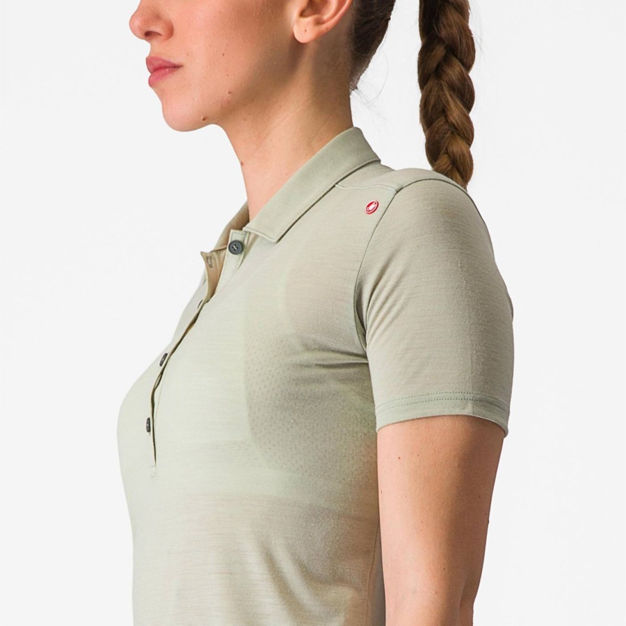 Castelli MERINO W POLO Casual Női Zöld | BMIPRHE-02