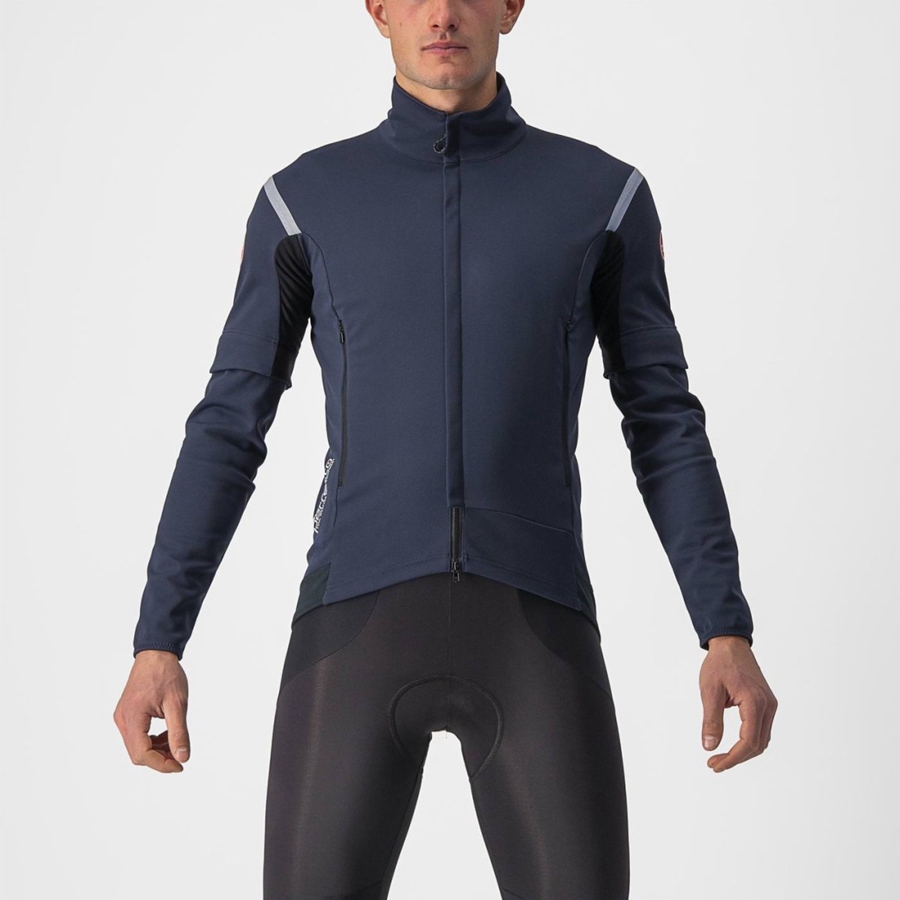 Castelli PERFETTO RoS 2 CONVERTIBLE Kabát Férfi Kék Titán | OURTFWN-27