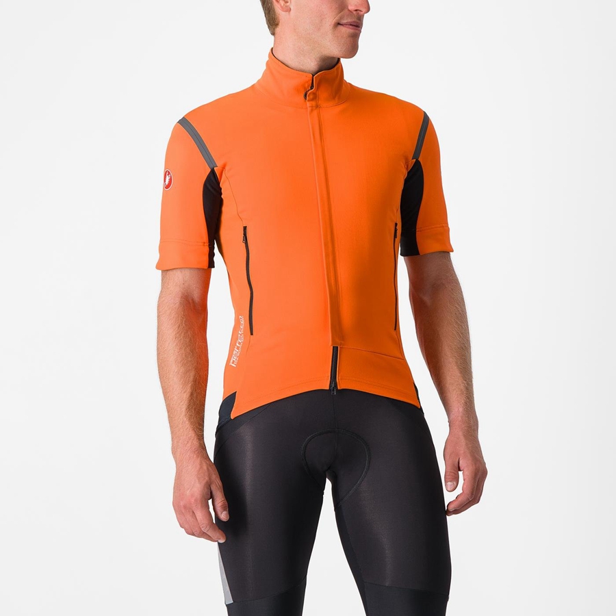 Castelli PERFETTO RoS 2 CONVERTIBLE Kabát Férfi Piros Narancssárga Sötétszürke | JQDHWPK-85