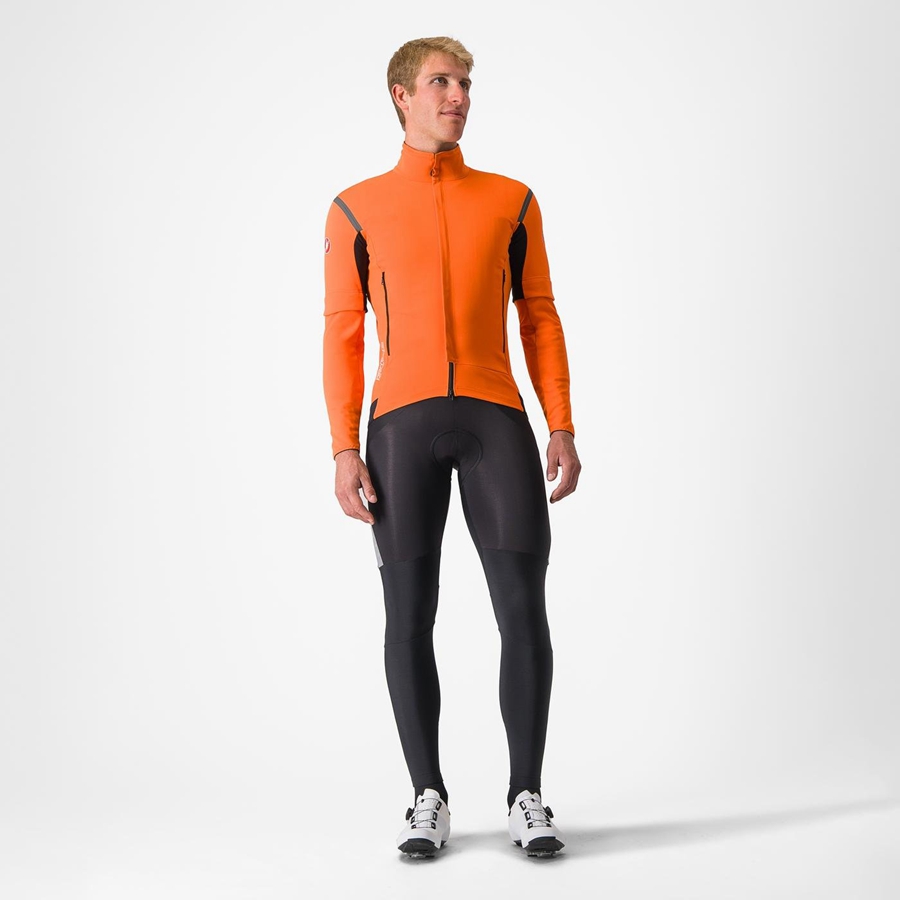 Castelli PERFETTO RoS 2 CONVERTIBLE Kabát Férfi Piros Narancssárga Sötétszürke | JQDHWPK-85