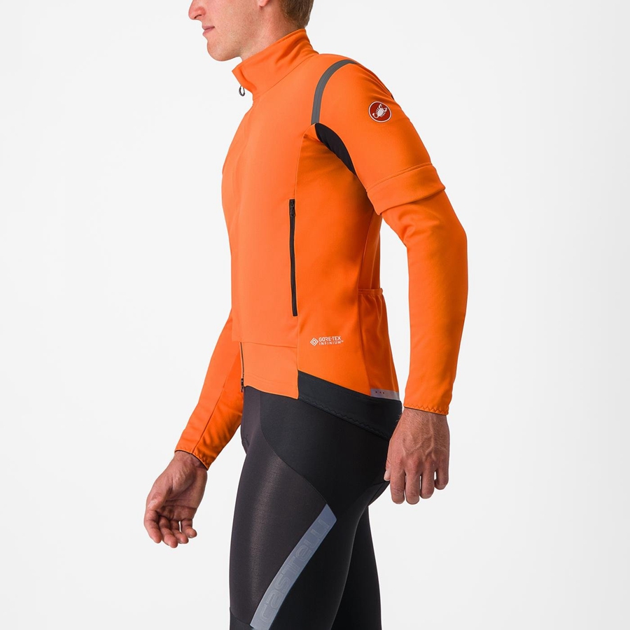 Castelli PERFETTO RoS 2 CONVERTIBLE Kabát Férfi Piros Narancssárga Sötétszürke | JQDHWPK-85