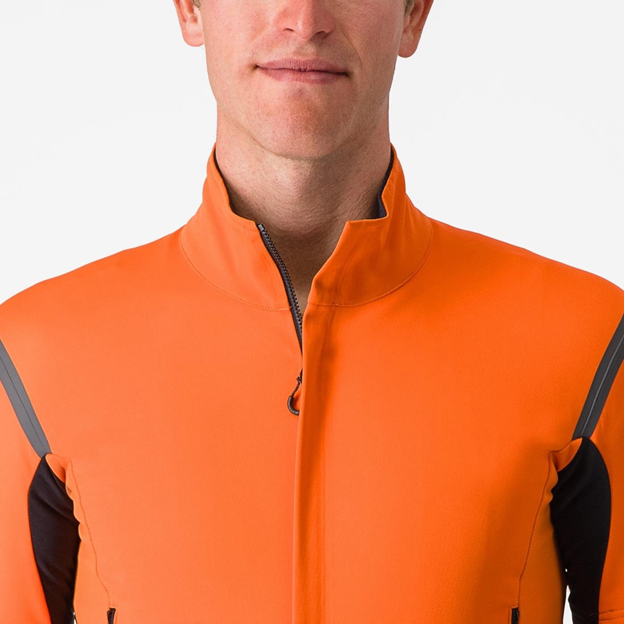 Castelli PERFETTO RoS 2 CONVERTIBLE Kabát Férfi Piros Narancssárga Sötétszürke | JQDHWPK-85