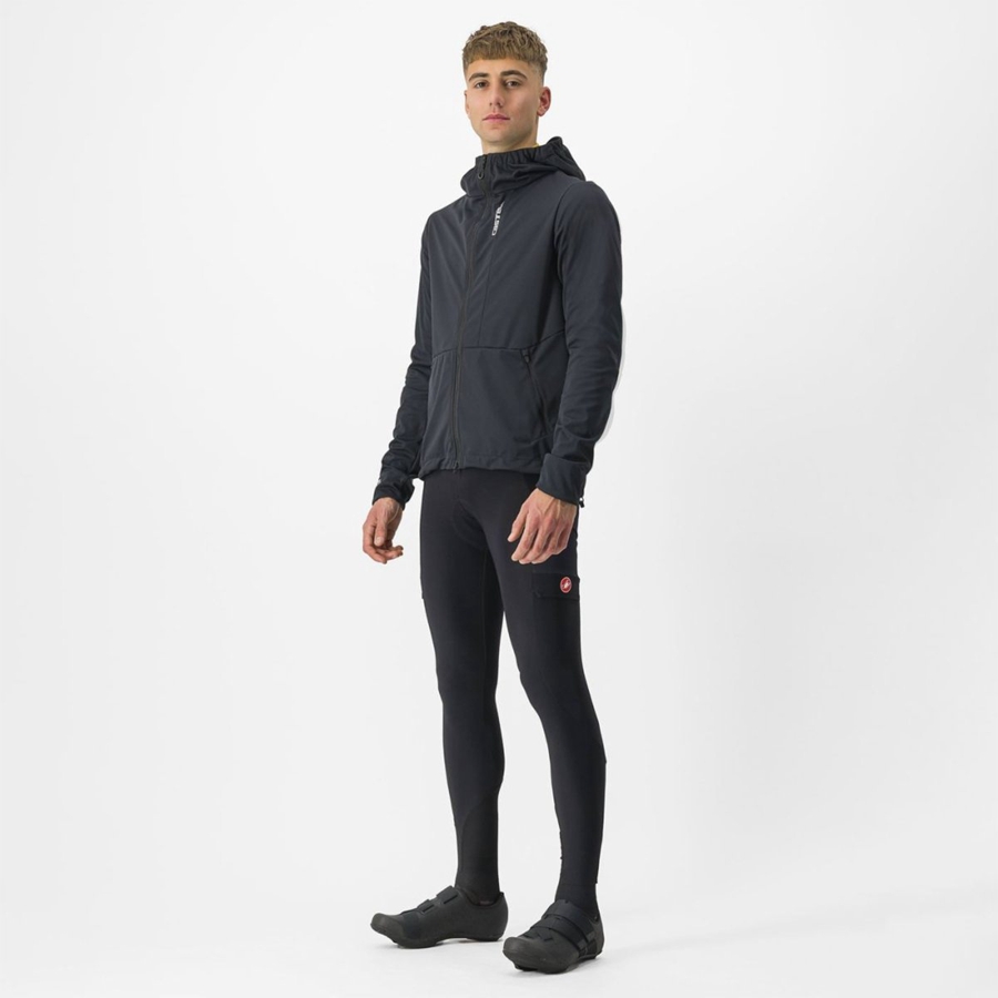 Castelli TRAIL HOODIE Kabát Férfi Fekete | LFOCTYP-46