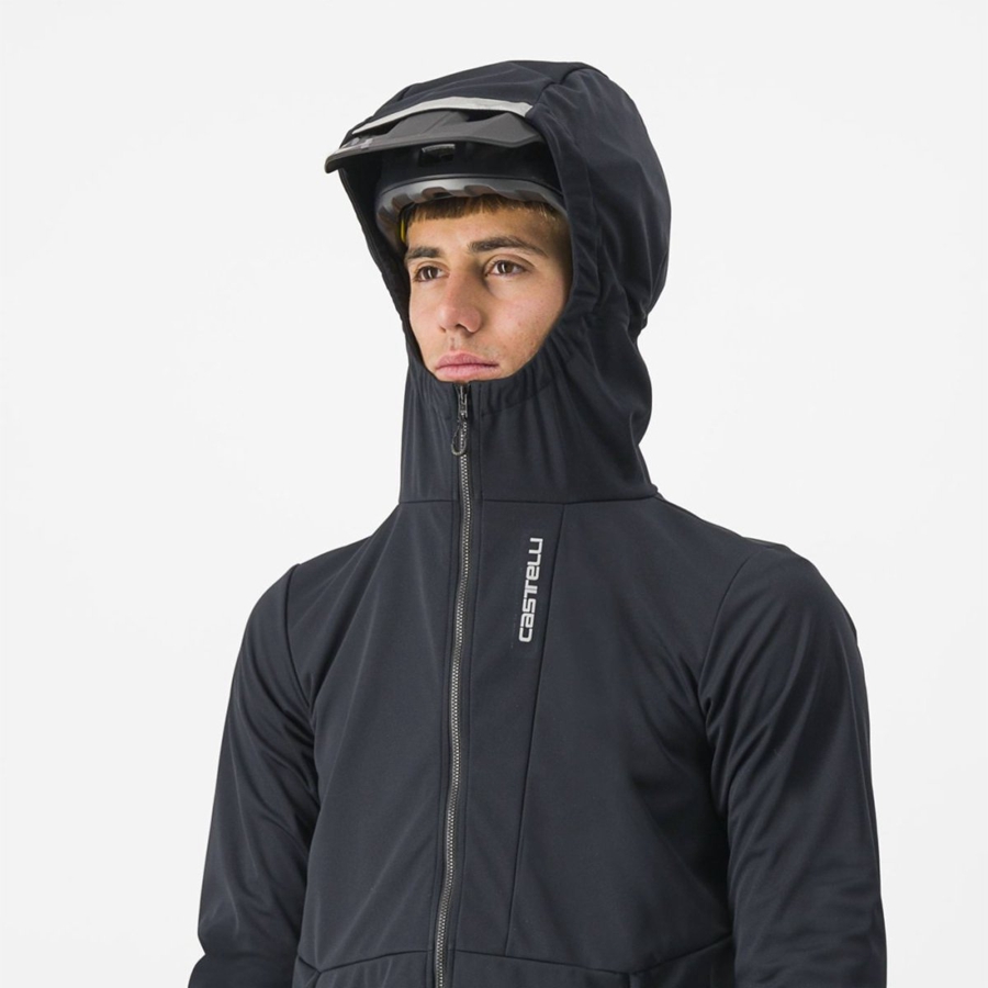 Castelli TRAIL HOODIE Kabát Férfi Fekete | LFOCTYP-46