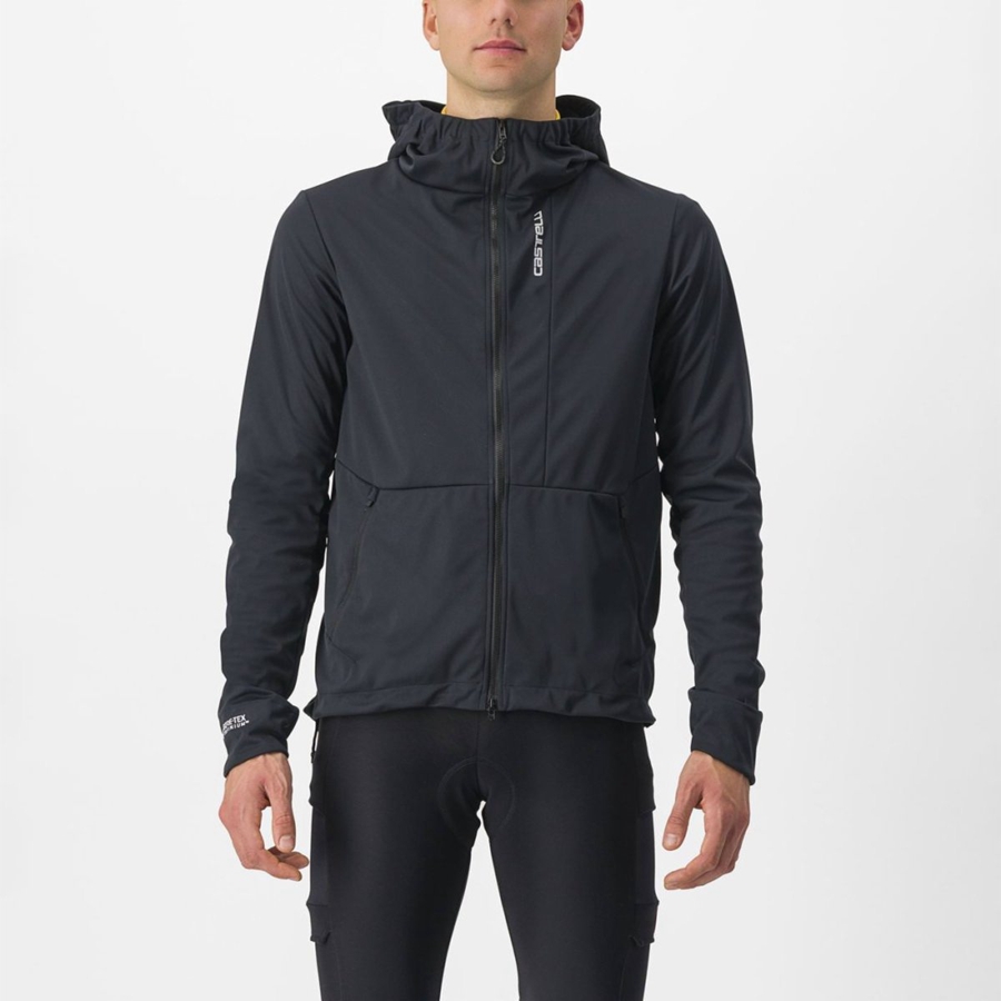 Castelli TRAIL HOODIE Kabát Férfi Fekete | LFOCTYP-46